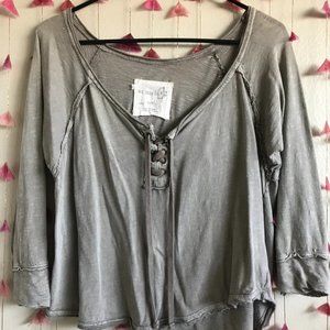 Free People distressed green 3/4 sleeve shirt